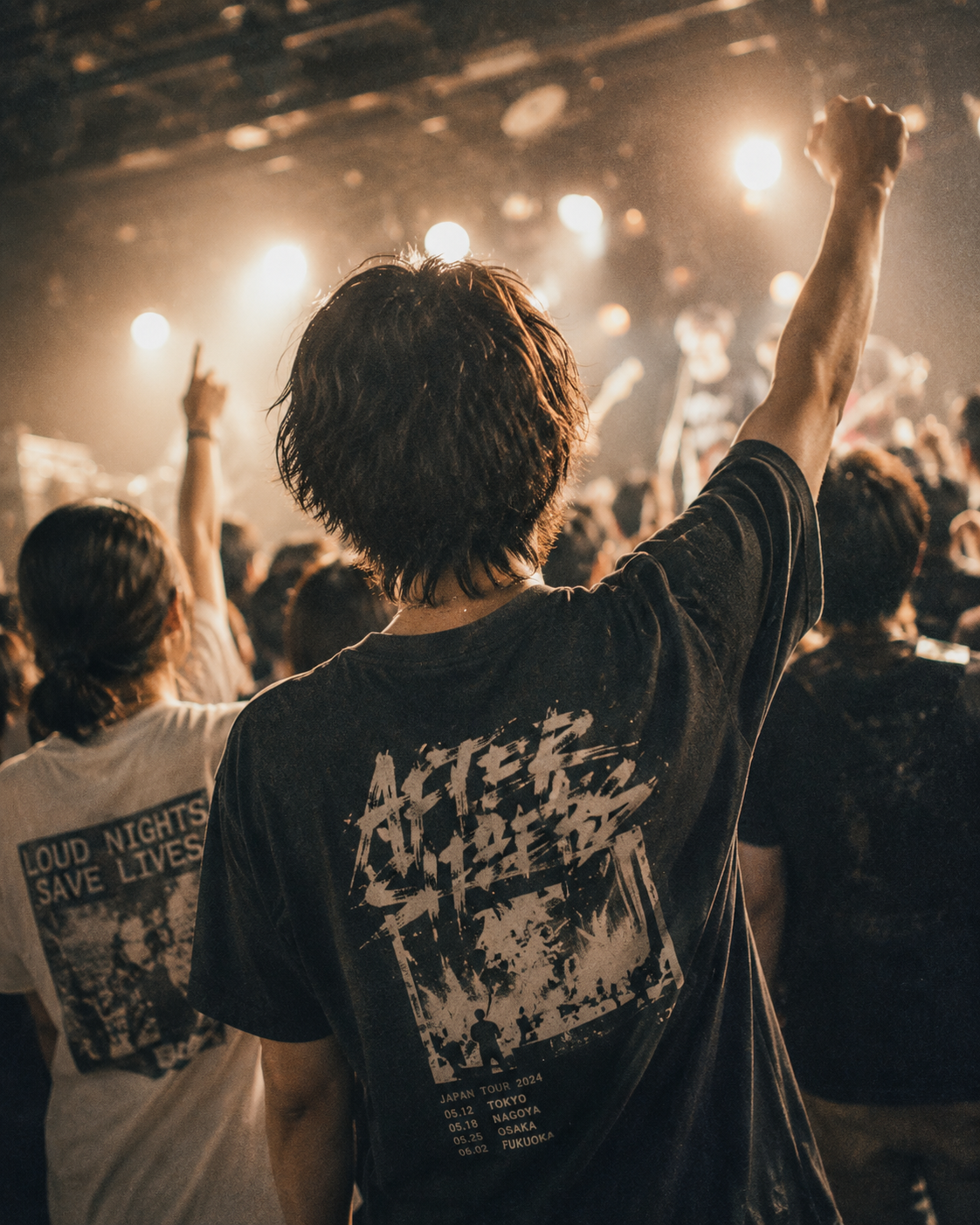 BandBoxのTシャツを着た観客がライブ会場で盛り上がる様子